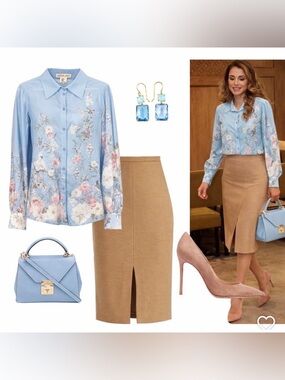 Rachel Zoe Light Blue Floral Button-Up Blouse M